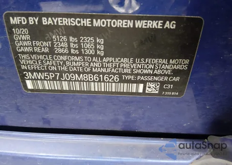 2021 BMW 3 Series 330E from USA, damaged, VIN 3MW5P7J09M8B61626